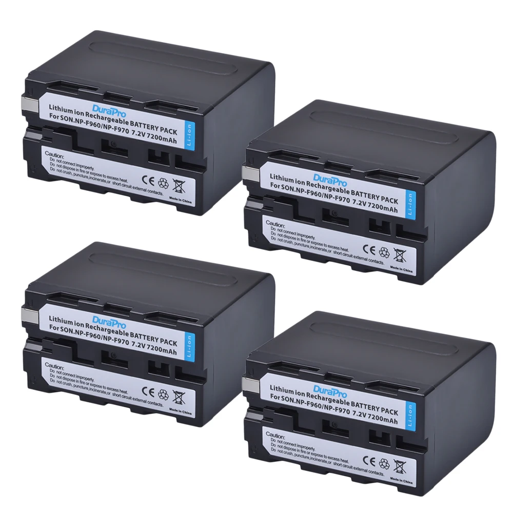 Аккумулятор DuraPro 7200 мА · ч, 4 шт., NP-F960, NP-F970, NP F930, для SONY F950, F960, F330, F550, F570, F750, F770, MC1500C, 190P, 198P, F950, HD1000C