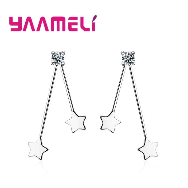 

Minimalist Hot Sale Double Pentagram Design Sparking Cubic Zirconia 925 Sterling Silver Stud Earring Woman Girl Anniversary Gift