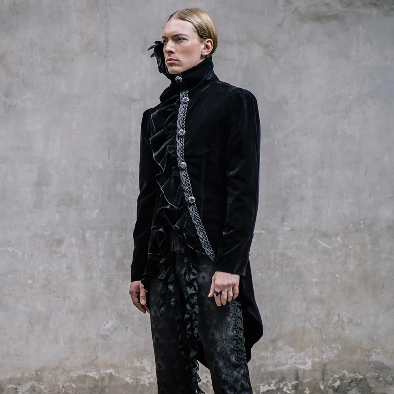 Мужская ассиметричная куртка в стиле стимпанк готическое пальто с хвостом