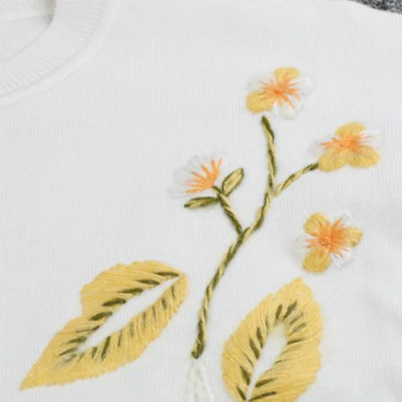 2019 Winter Women Sweaters Pullovers Floral Emboridery Colorful Pattern O-neck Knitted Elegant Casual Warm Knitwear | Женская одежда