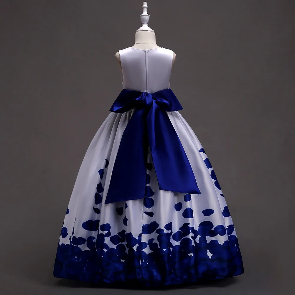 Blue Purple and White Children Flower Girl Dresses for Weddings Birthday Clothes 5 To 12 Girls Kids Long Party Dress | Детская одежда и