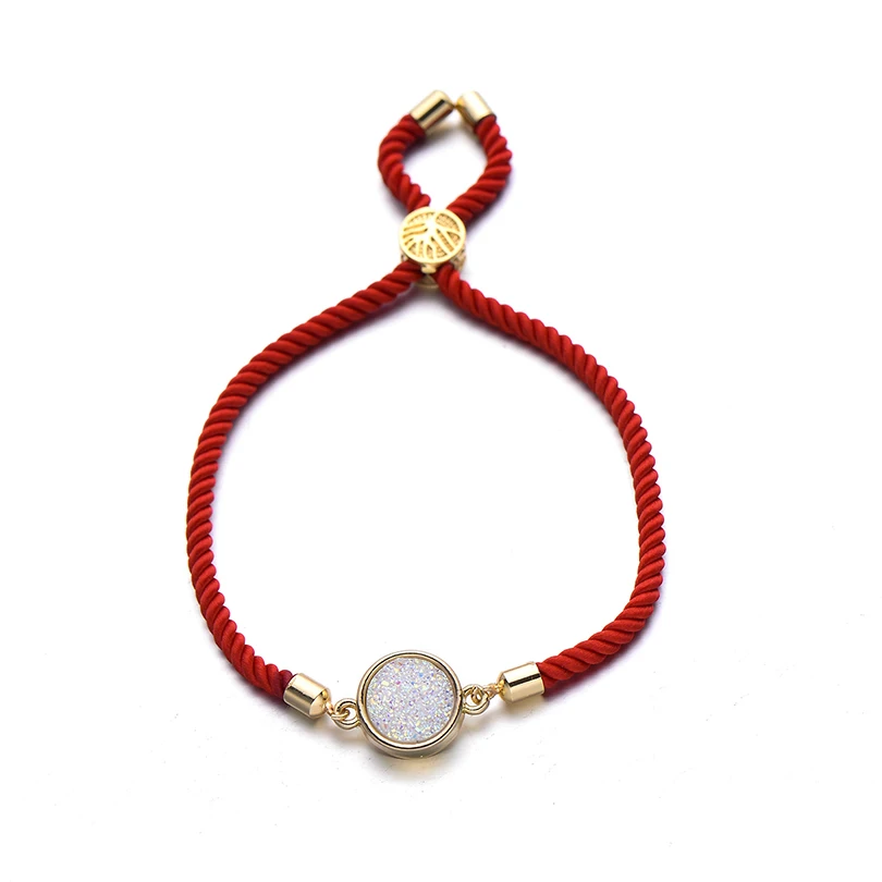 white gold Pipitree уникальные Разноцветные 12 мм круглые красивые браслеты с камнем для женщин и мужчин Медный регулируемый браслет из Красной Нити ювелирные изделия на вечерние - Окраска металла: white gold