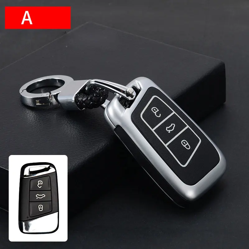 A Model Silver Цинковый сплав+ кожаный чехол для ключей для VW Polo Golf 7 Tiguan для Skoda Octavia Kodiaq Karoq для сиденья Ateca Leon Ibiza - Название цвета: A Model Silver