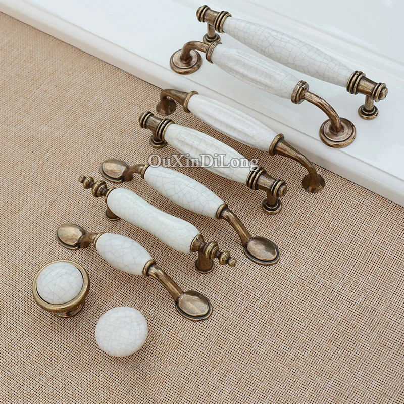 Retro Vintage 10PCS European Kitchen Door Handles Ceramic Crack Cupboard Wardrobe Drawer Wine Cabinet Pulls and Knobs | Обустройство