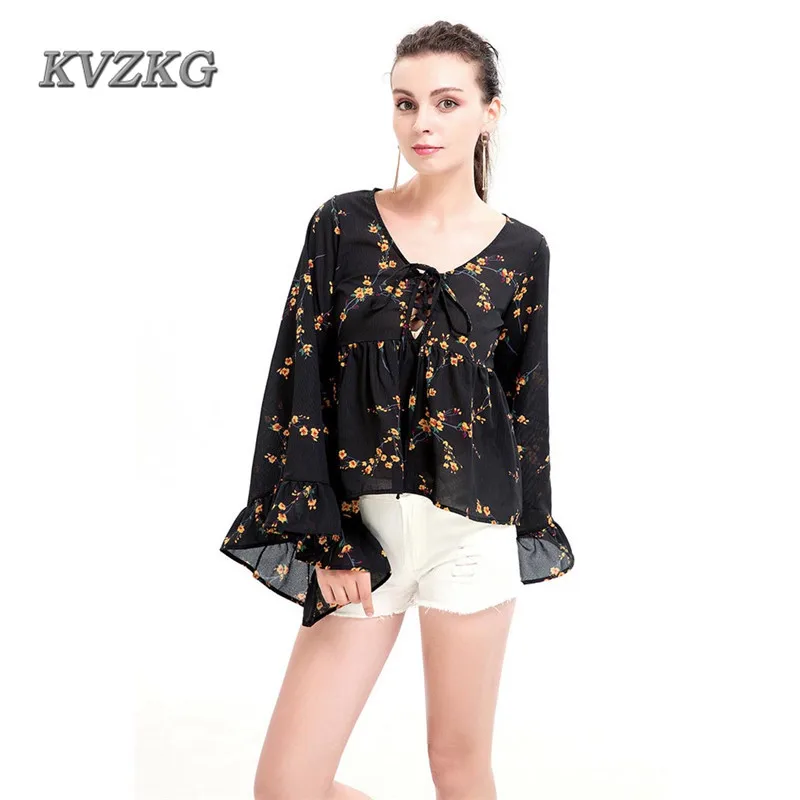 Kvzkg 2017 Новая мода цветочный топ с оборками Женские повседневные пляжные