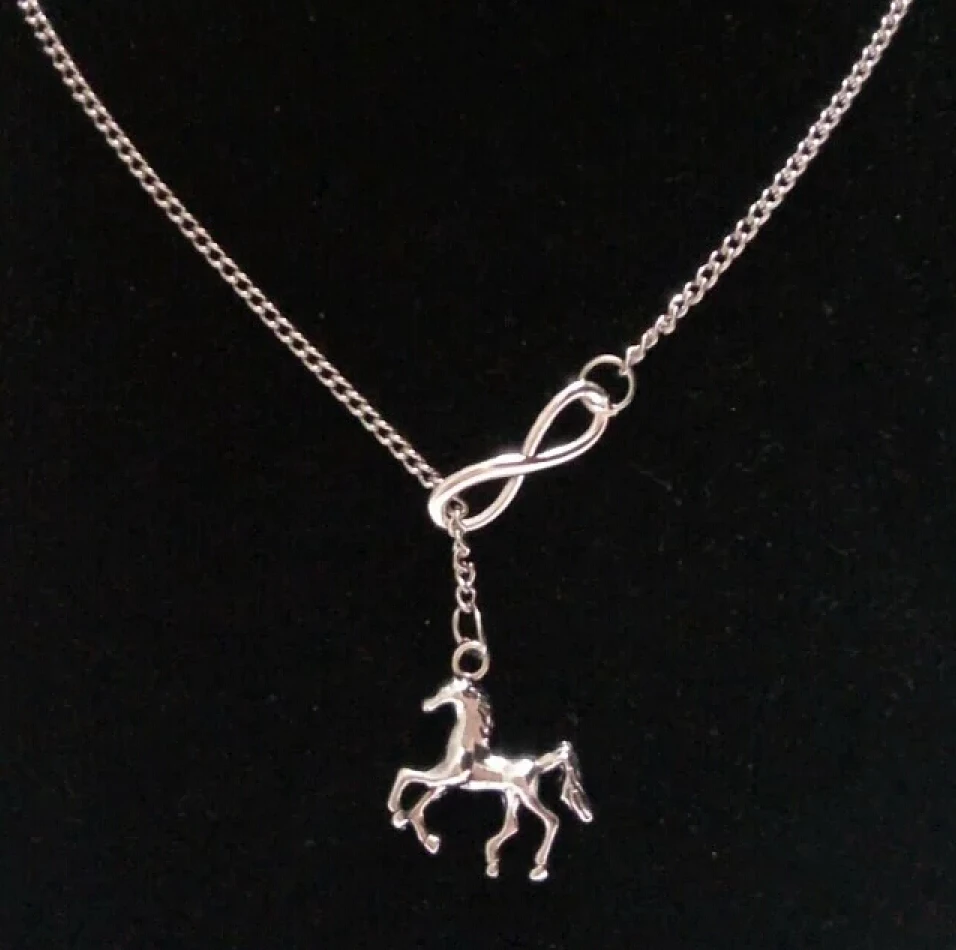 

Hot 50cm New Fashion Jewelery Vintage "Alloy Beautiful horse"& Lucky 8 Charms Pendant Statement Necklace Gift X90