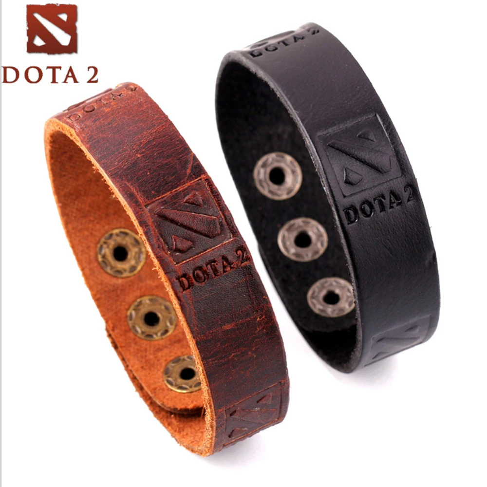 Game Dota 2 logo leather bracelet Punk Cosplay bracelets &amp bangles PU Braslet brown black Charm accessory jewelry Souvenir Gift |