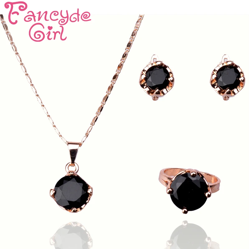 Fancyde Girl environmental New Fashion Women's Rose Gold Color Jewelry Sets For Women 4 Necklace With Earrings Ring | Украшения и