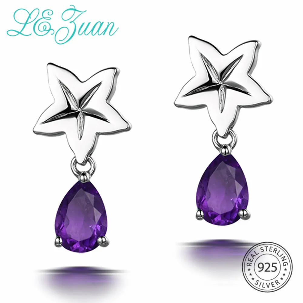 L & zuan серьги гвоздики из аметиста в форме звезды 1.4ct для женщин стерлингового