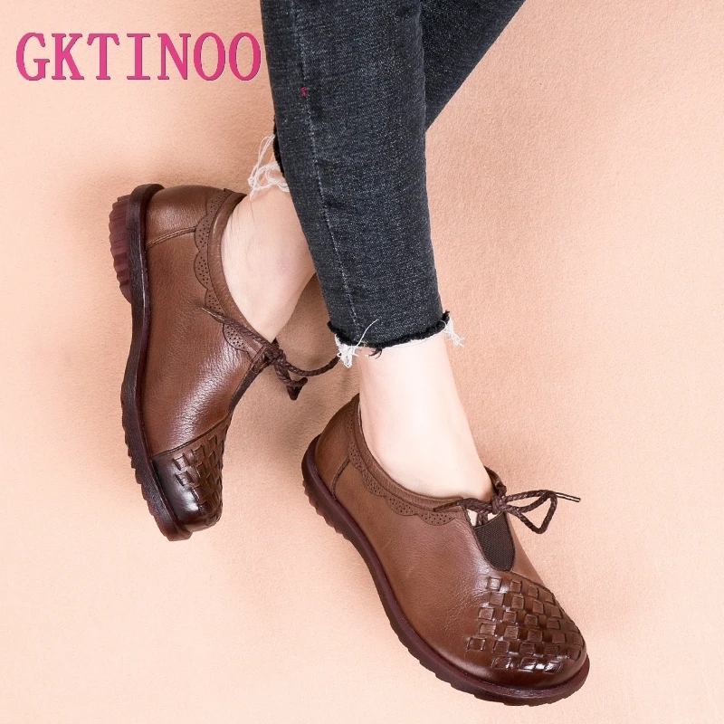 GKTINOO/женские туфли на плоской подошве из натуральной кожи мокасины шнурках