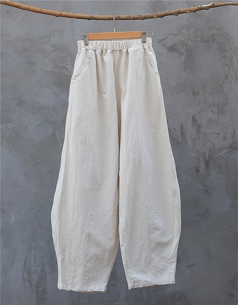 

2019 Summer Pants Women Loose Trousers Plus Size Casual Solid Elastic Waist Linen Lantern Pants 6 Colors JYMM251