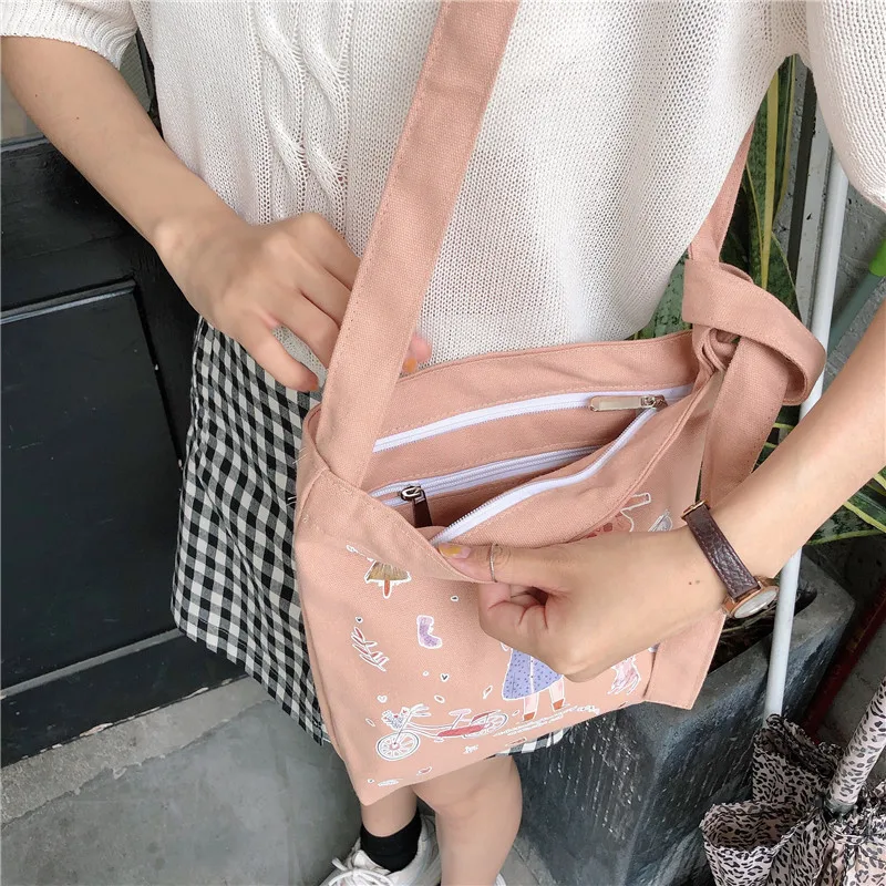 Женская Холщовая Сумка через плечо Harajuku Милая женская сумка для покупок с