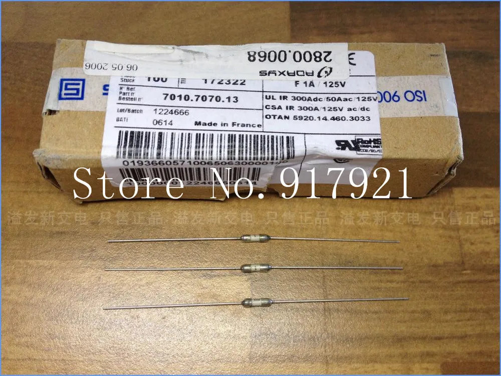 

[ZOB] Imported Swiss Shute SCHURTER 172322 1A 125V pin fuse fuse tube --100pcs/lot