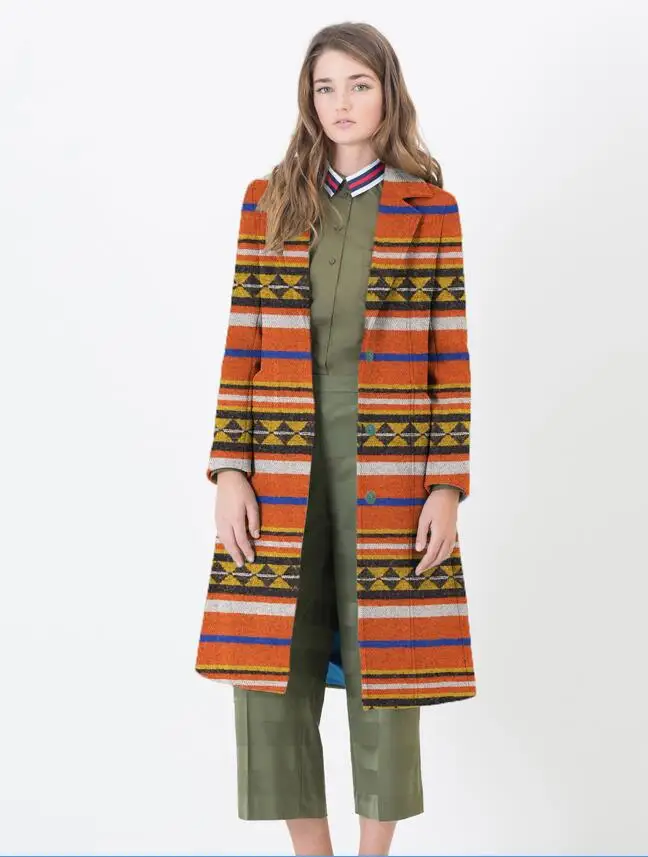 Оптовая продажа Национальный Ветер Orange геометрический полосой ткани шерстяные