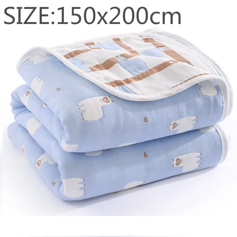alpaca blue150x200cm 4 размера, Осеннее детское одеяло, муслиновое, хлопковое, 6 слоев, плотное, для новорожденных, детский Пеленальный чехол, детское постельное белье, здоровое, без запаха - Цвет: alpaca blue150x200cm