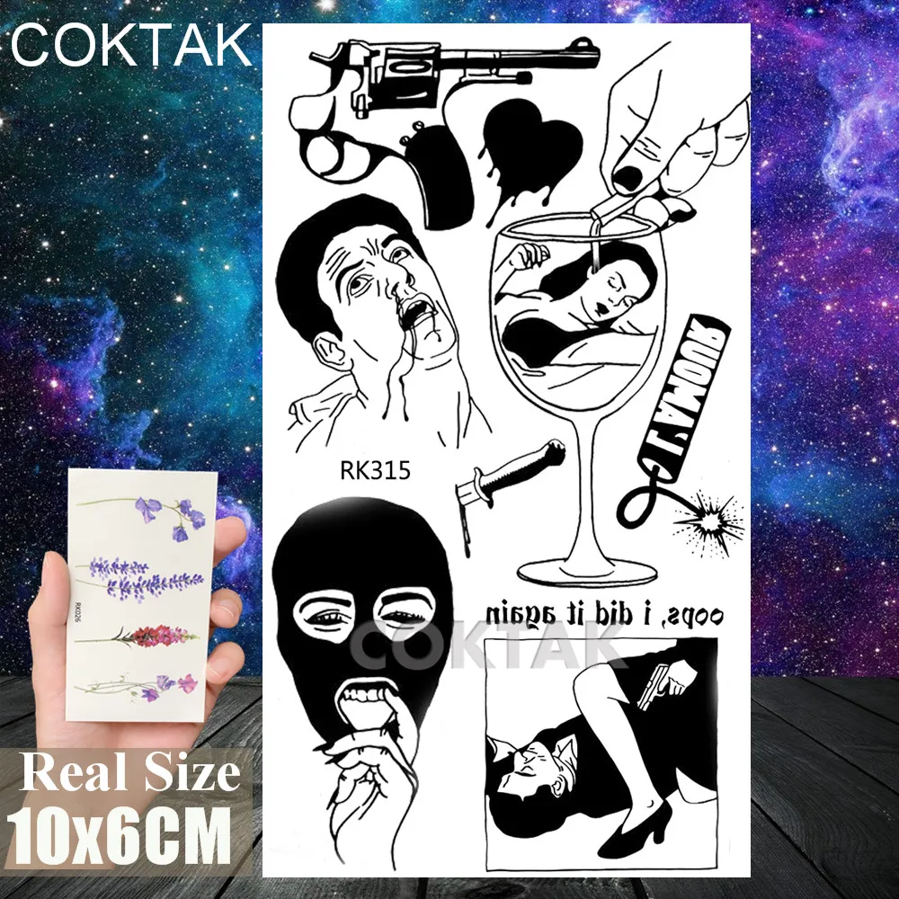 CRK315 Сексуальная Временная наклейка татуировки для рука взрослого человека черный кружевной розовый нож Переводные татуировки для воды комплект губ боди-арт рука татуировки наклейка - Цвет: CRK315