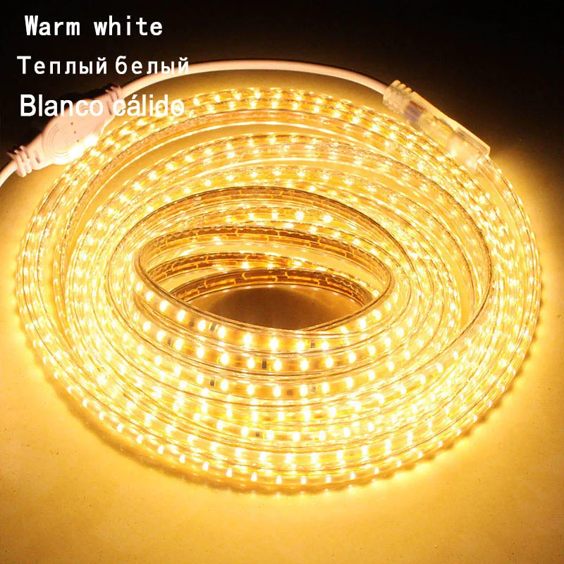 LAIMAIK Светодиодная лента теплый белый 220В IP67 108LED/м 30/50/100м