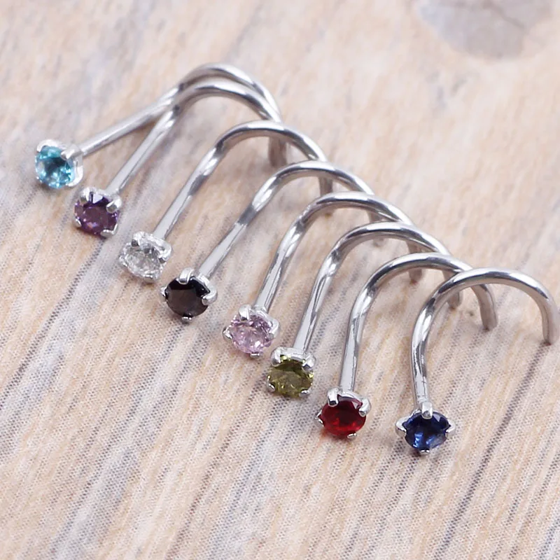 Фото Кольцо для пирсинга JUNLOWPY Crystal Gold Silver Zircon, винтовое, для носа, прозрачное, розовое, красное, фиолетовое, из изогнутой стали, 20G, 0.8 мм №3