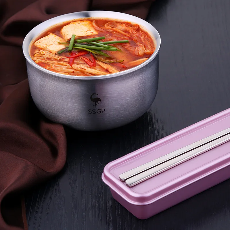 RUDAO Deep thickening 304 stainless steel bowl set double layer heat insulation anti scalding and dropping rice baby | Дом и сад