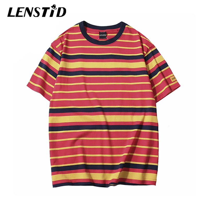 Футболка LENSTID Мужская в стиле ретро винтажная полосатая уличная одежда Харадзюку