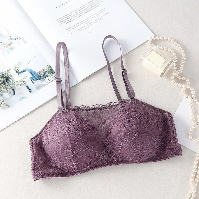 2020 Summer New No Steel Ring Gathers Anti-lighting Small Chest Tube Beauty Back Top Lace Stitching Solid Color Camisole | Женская