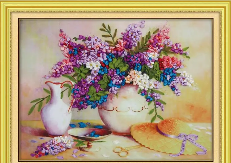 Хобби 5D DIY лента вышитый цветок 3D лента вышивка мозаики наборы для вышивки крестом ручной работы Рукоделие Искусство Декор питания