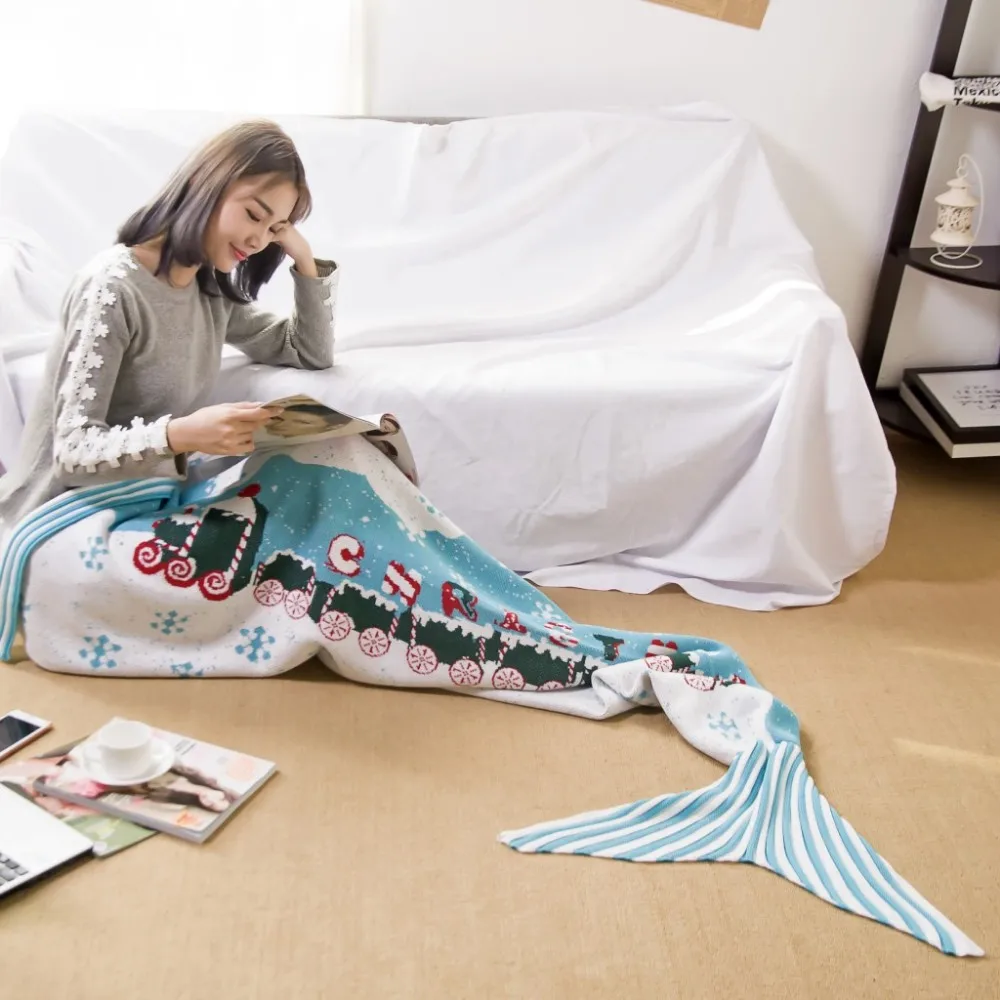 

Christmas Santa mermaid tail blanket adult knitted Caertoon Blue super soft Bed Wrap adult mermaid blanket for children 180x85cm