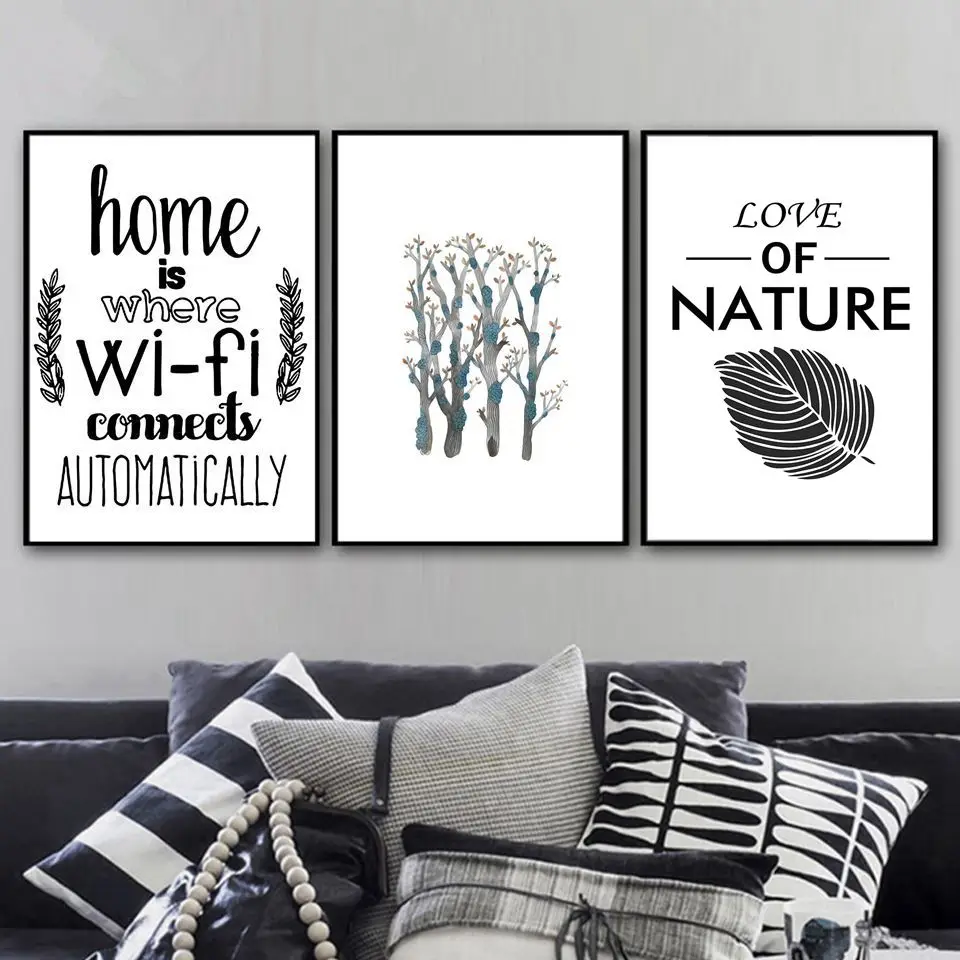 Минималистичные дома A4 холст печать Love Of Nature картины Nordic Black White Leaf Tree постер