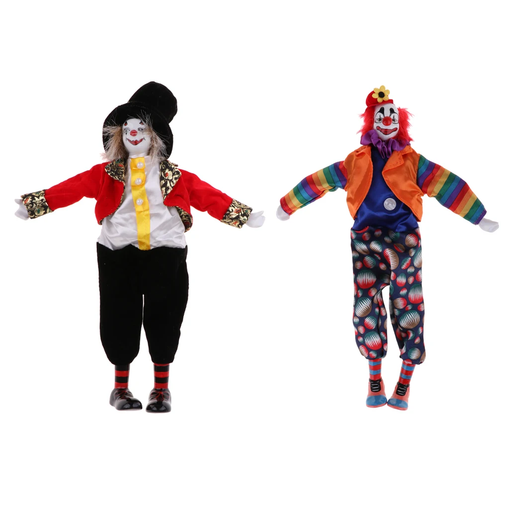 

2 Pieces Porcelain Clown Dolls in Colorful Clothes for Home Table Decoration Kids Birthday Gifts Collections