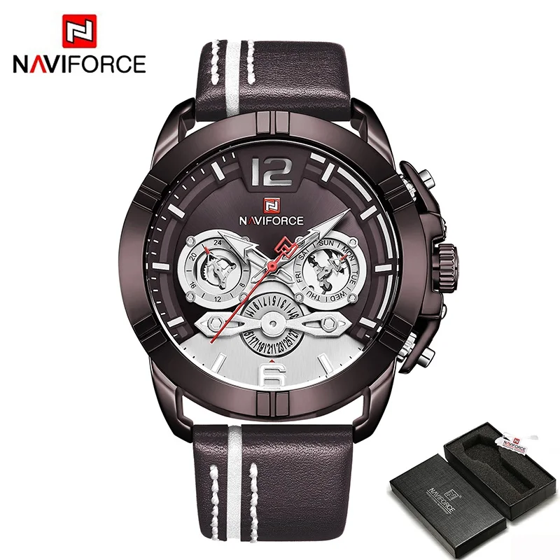 CECECE BOX NAVIFORCE мужской роскошный бренд часов модные спортивные кварцевые часы мужские кожаный Календарь Водонепроницаемые часы для мужчин Relogio Masculino - Цвет: CECECE BOX