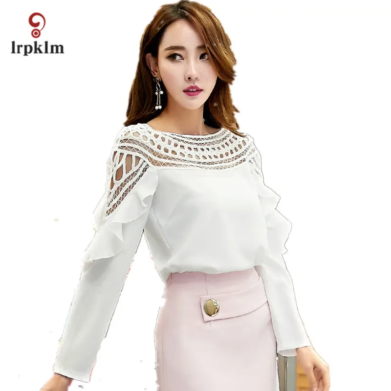 Большие размеры 3XL новинка 2017 весенне-осенняя женская шифоновая блузка с