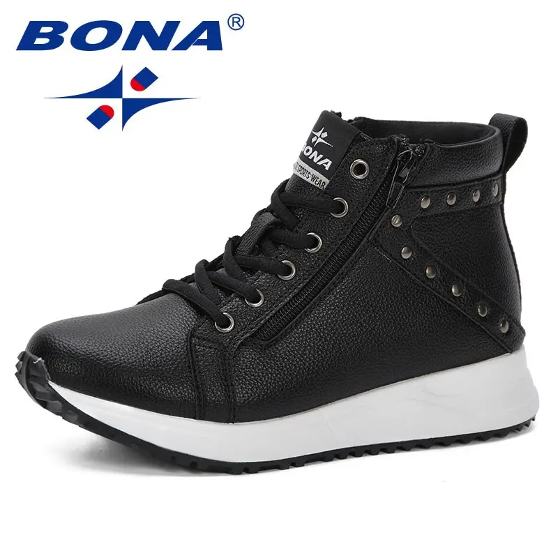BLACK BONA/Коллекция года; сезон весна-осень; женские ботинки на плоской подошве; ботильоны на толстом каблуке; обувь на платформе; Брендовая женская обувь; Botas Mujer; модная обувь на молнии - Цвет: BLACK