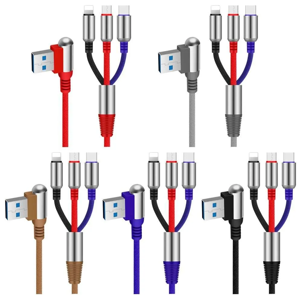 Универсальное 3-в-1 1 м USB кабель для передачи данных для iPhone X XR huawei микро Тип usb-C 2.4A устройства для быстрой зарядки и передачи данных шнур Кабели для мобильных телефонов