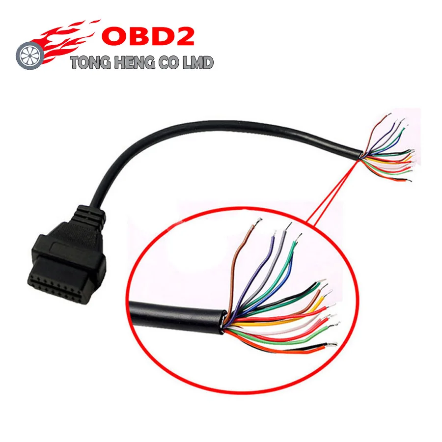 Диагностика разъем 16pin OBD 16 контактный контакты II 2 OBD2 открытые концы кабеля 30 см