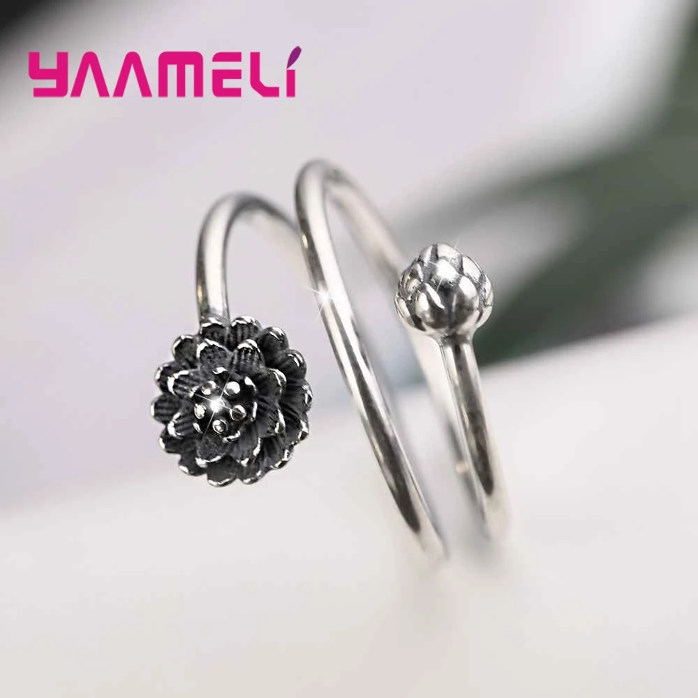 Женское Винтажное кольцо в виде черного цветка из серебра 925 пробы|Кольца| |