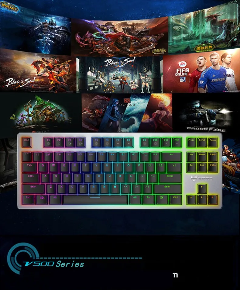 Rapoo механическая клавиатура V500 RGB светодиодный с подсветкой игровая клавиатура с полными клавишами программируемый анти-ореолы PC Gamer