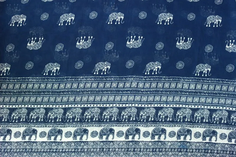 75D chiffon fabric white Elephant background blue Positioning printed on both sides for apparel and scarf CH1689