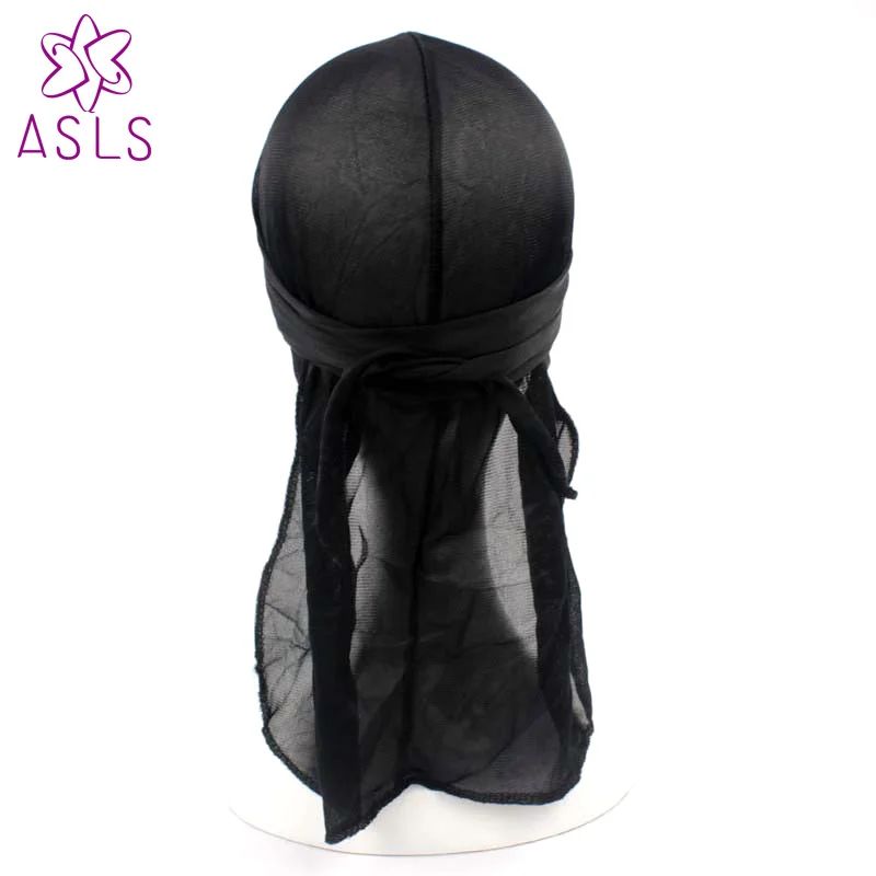 

2pcs/lot Hot sale New fashion Satin men Stretched Cap Hip Hop Du Doo Rag Durag Solid Color Cat Hat Tie Down tail for men