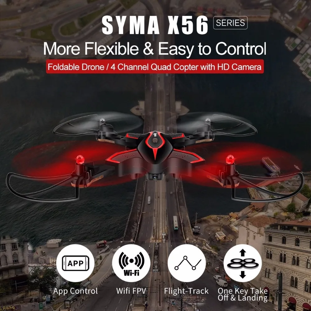 

Syma X56W Foldable RC Quadcopter With HD Wifi Camera 4 Channel Headless Mode One Key Take off Landing Airplane-Black