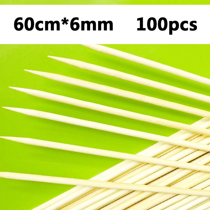 Pinchos de bambú de alta calidad, 60cm x 6mm, 100 piezas de largo, pinchos de bambú de patata Tornado, pincho de patata en espiral, pincho de madera Natural fuerte