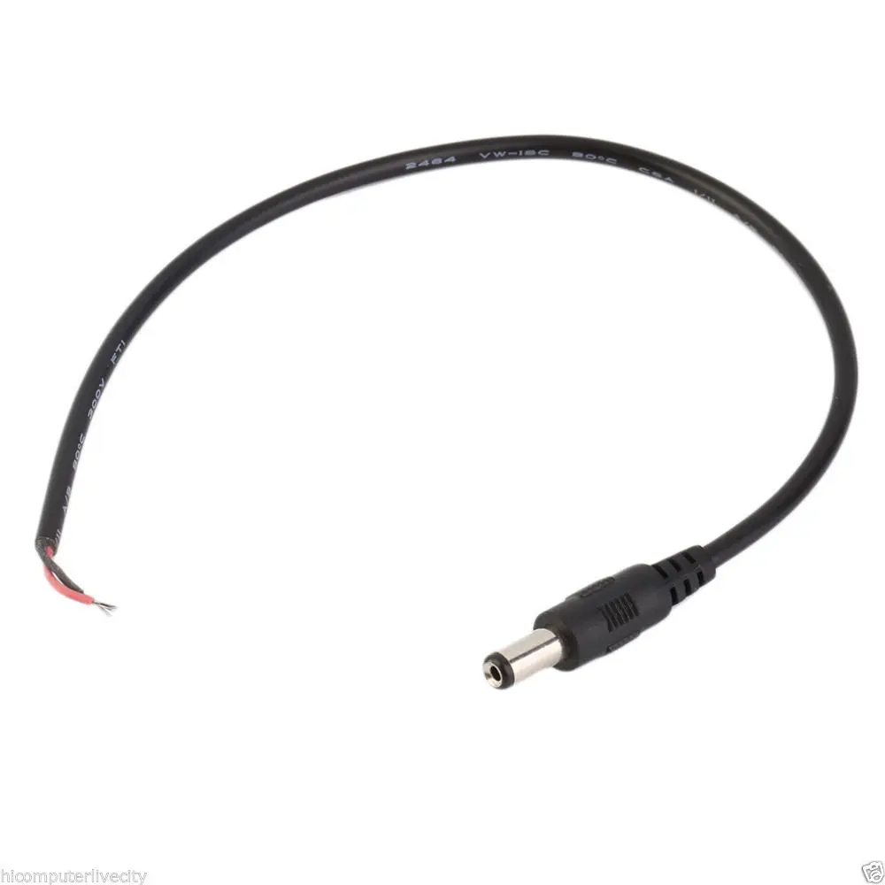 

200pcs 12V DC Power Plug Male Connector 5.5X2.1mm With 30cm Cord Cable For Led Strip CCTV Free DHL Shipping