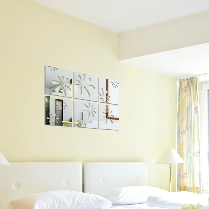 6 шт./компл. акриловые зеркальные настенные наклейки с разбитым цветком домашний