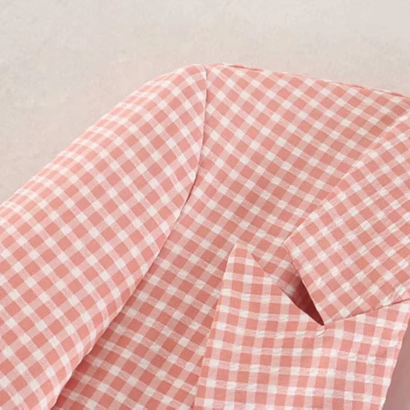 NSZ Women Pink Plaid Blazer Long Sleeve Checked Office Jacket Ladies Work Business Coat Outerwear | Женская одежда