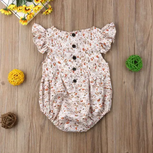 Детский комбинезон с оборками на рукавах и цветочным принтом | Детская одежда