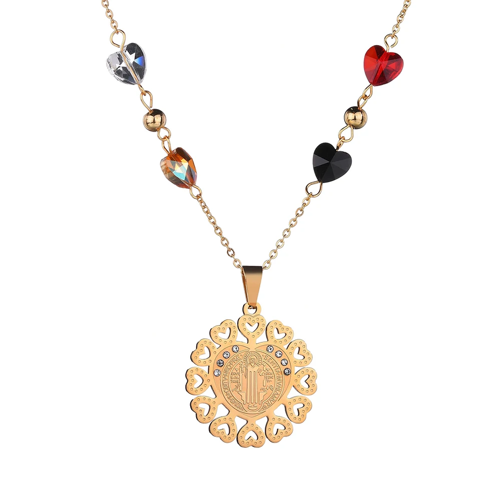 Женская мода горный хрусталь сердце Иисуса ожерелье из нержавеющей стали