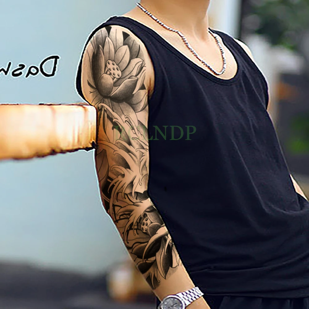 Waterproof Temporary Tattoo Sticker Lotus flower full arm large size fake tatto flash tatoo for men women | Красота и здоровье
