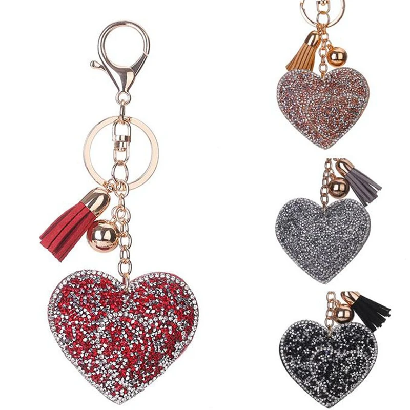 1 Pc Fashion Multicolor Love Peach Heart Set With Diamond Leather Tassel Keychain Mobile Phone Bag Pendant Accessories Valenti | Украшения