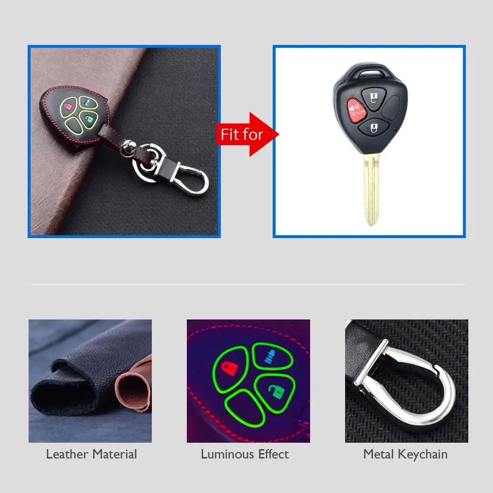 Светящийся чехол для ключей из натуральной кожи для Toyota Camry Scion TC Avalo Corolla Matrix Rav4 Venza Yaris 3 кнопки дистанционного брелока крышка