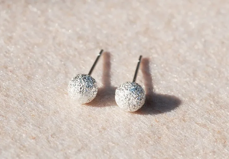Flyleaf 925 Sterling Silver Matte Beads Stud Earrings For Women Men Casual Hypoallergenic Sterling-silver-jewelry | Украшения и