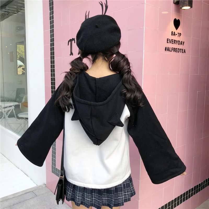 Harajuku Kawaii женский Толстовки с капюшоном японский милый кот волшебные слова